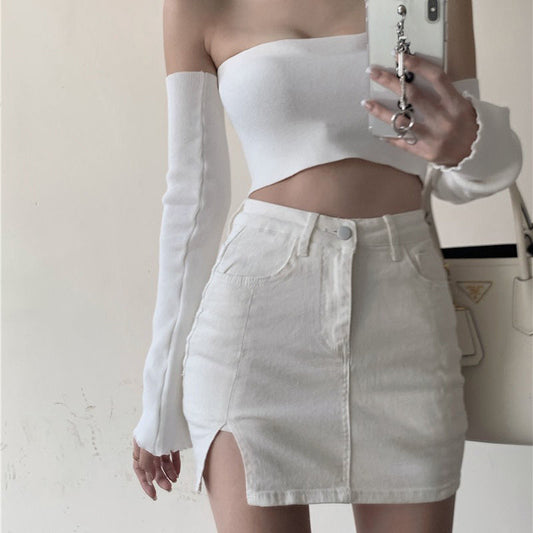 Split High Waisted Slim Denim Skirt