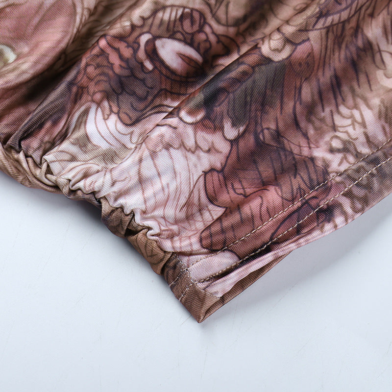 European And American Ruffled Round Neck Printing Short Sleeve