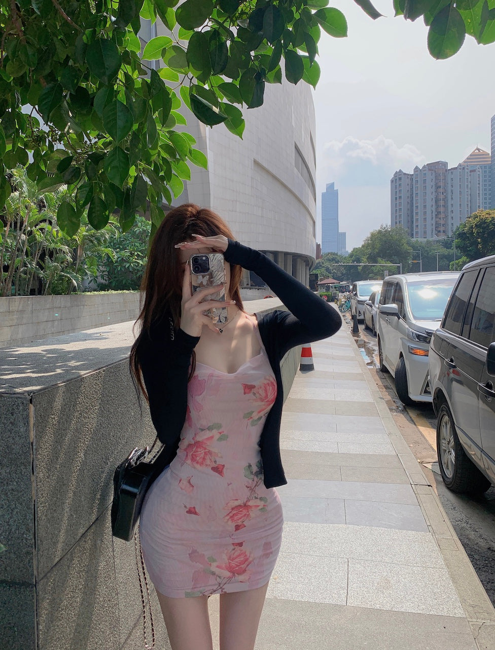 Women's Vintage Slit Floral Suspender Dress