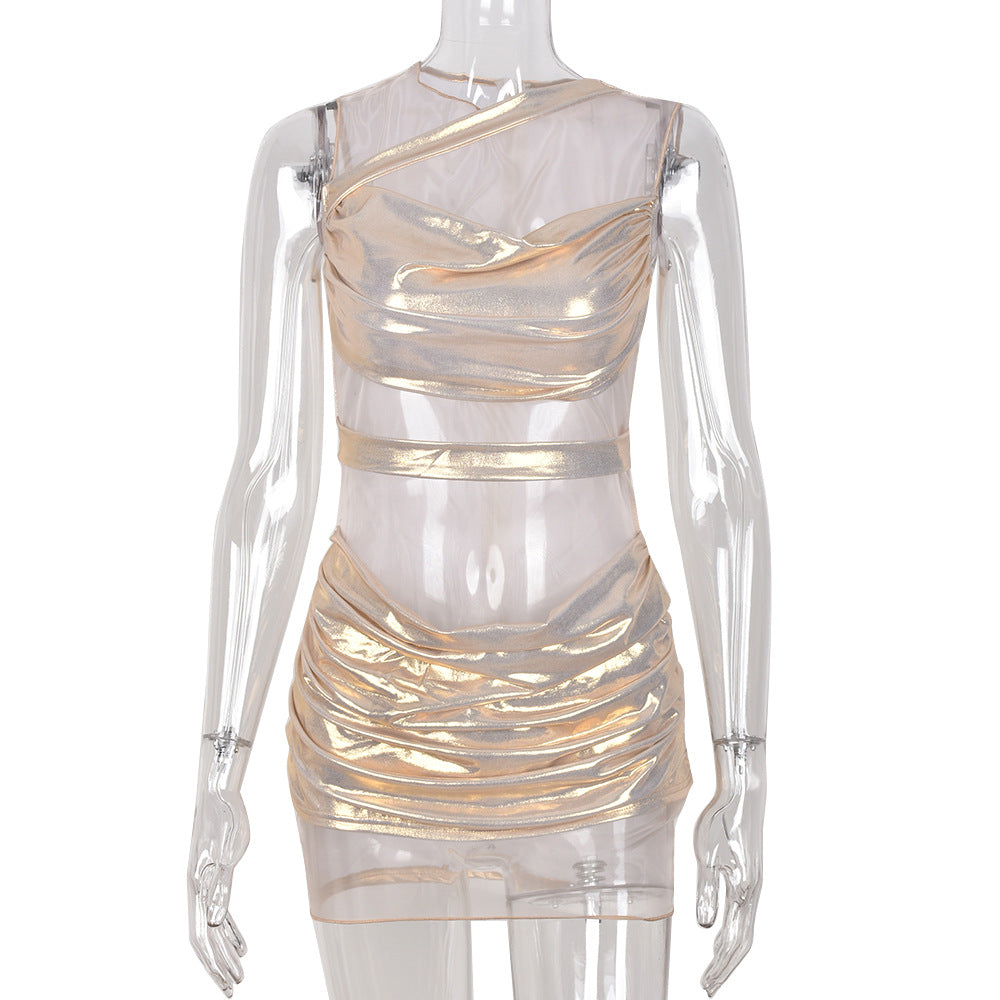 Zipper See Through Sleeveless Dress For Women