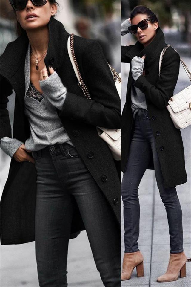 Autumn And Winter New Button Long Woolen Coat Coat
