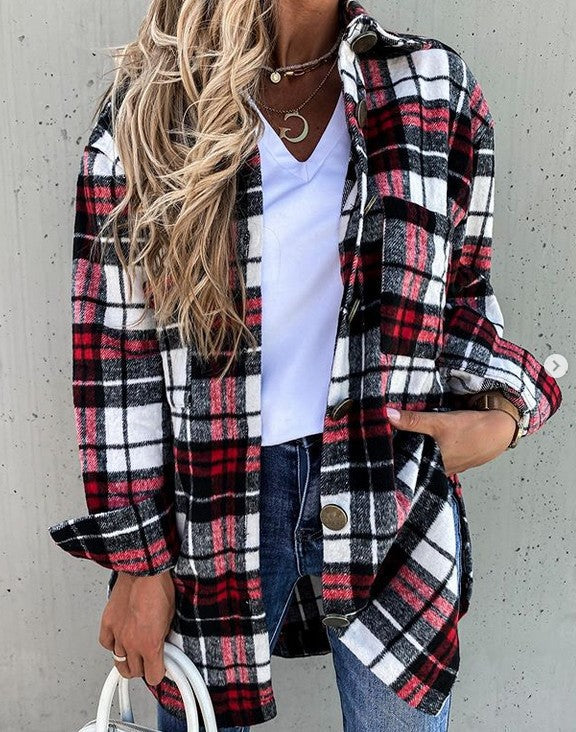 Loose Casual Retro Plaid Long-sleeved Shirt