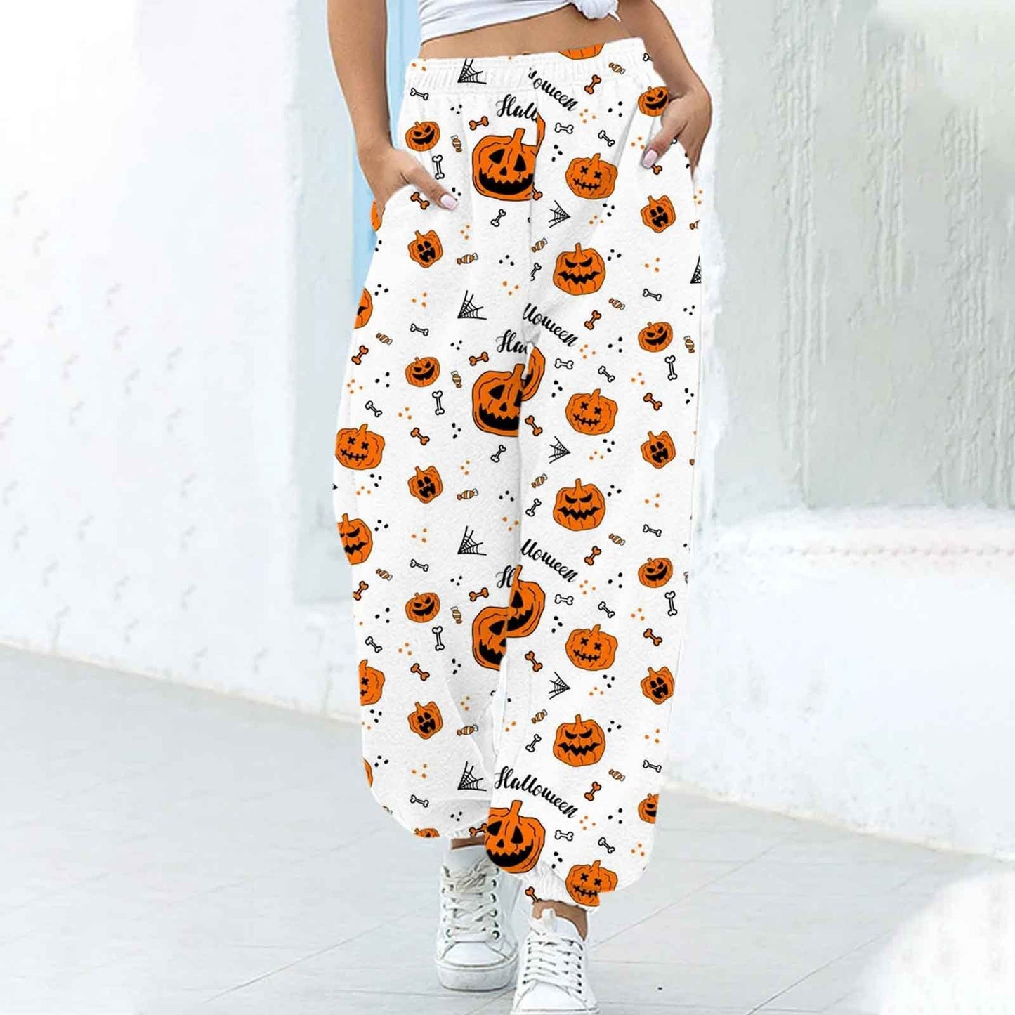 Women's Fashion Loose Halloween Funny Print Ankle Banded Pants