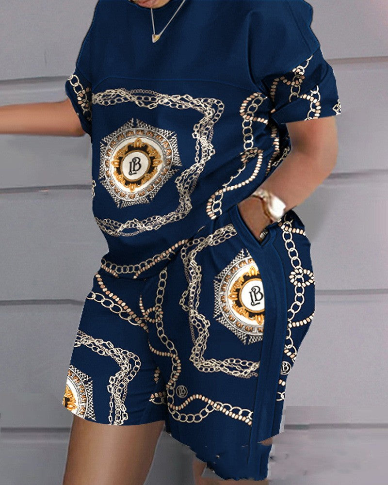 Women's New Printed Short Sleeve Casual Set