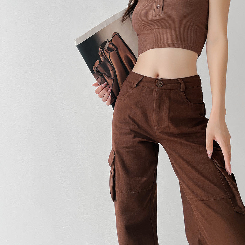 Women's High Waisted Wide Leg Casual Multi Pocket Loose Vintage Pants