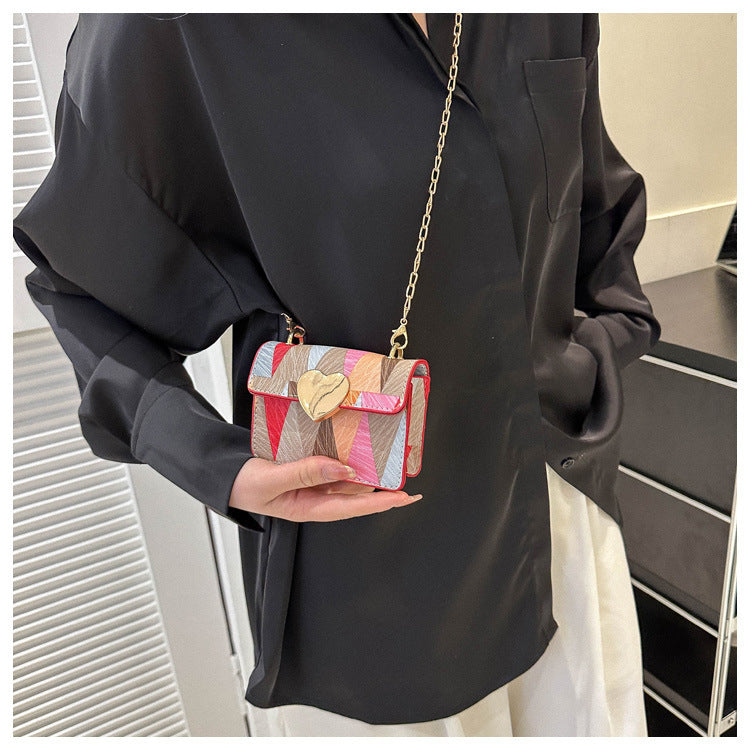 Fresh Simple Western Style Temperament Chain Small Female Patchwork Shoulder Messenger Bag