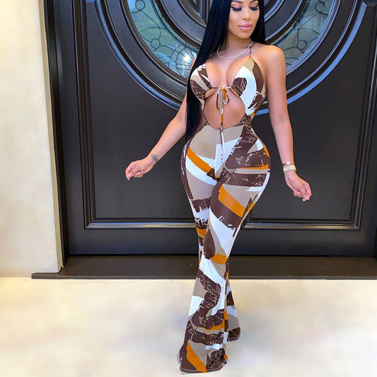 Suspender Halter Neck Navel Wide Leg Jumpsuit