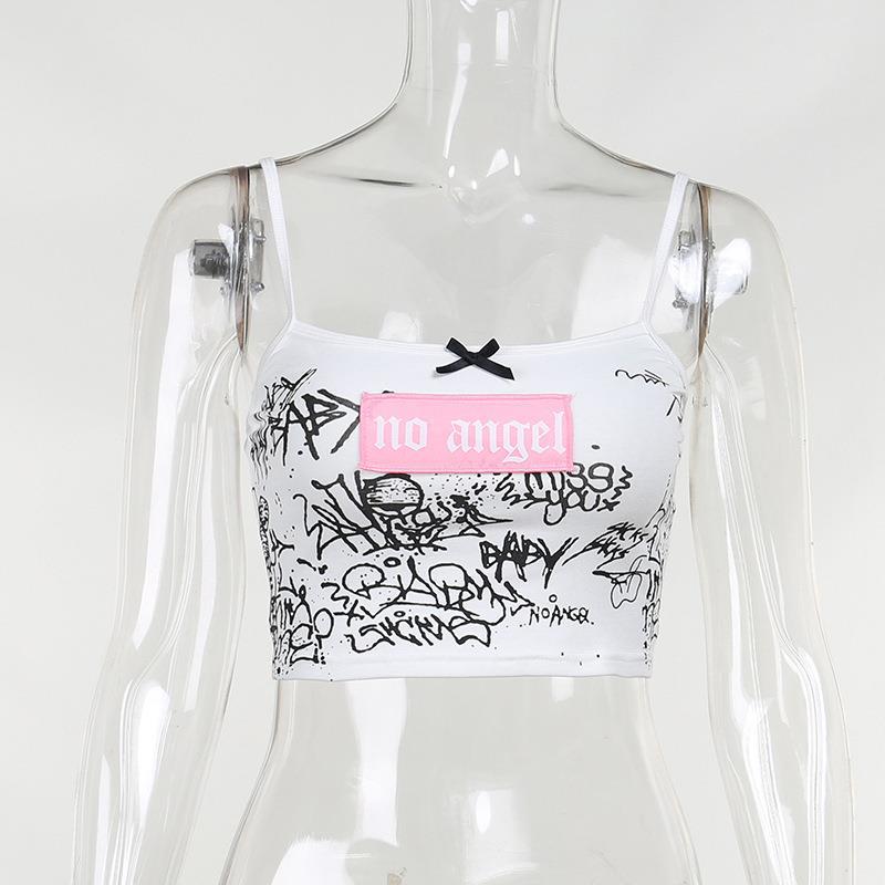 Women's Graffiti Suspenders Cropped One Shoulder Top
