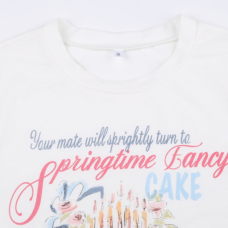 Cute Color Lead Printing Round Neck Short-sleeved T-shirt