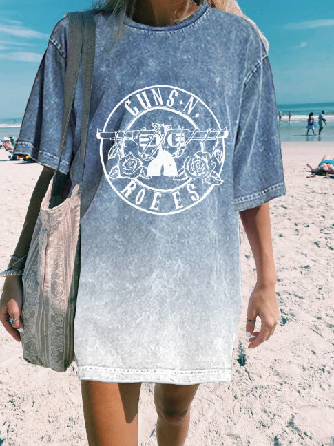 Casual Round Neck Short Sleeve Printed Tie-dye Pullover Women's T-shirt