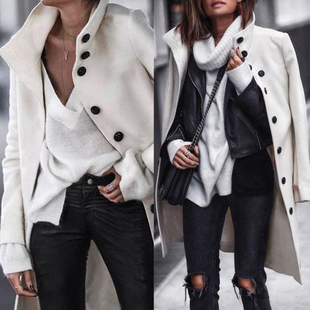 Autumn And Winter New Button Long Woolen Coat Coat