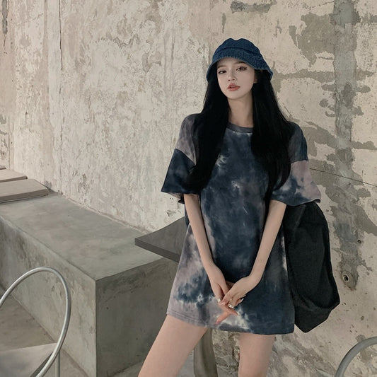 Open-back Design Short-sleeved T-shirt Tie-dye Loose