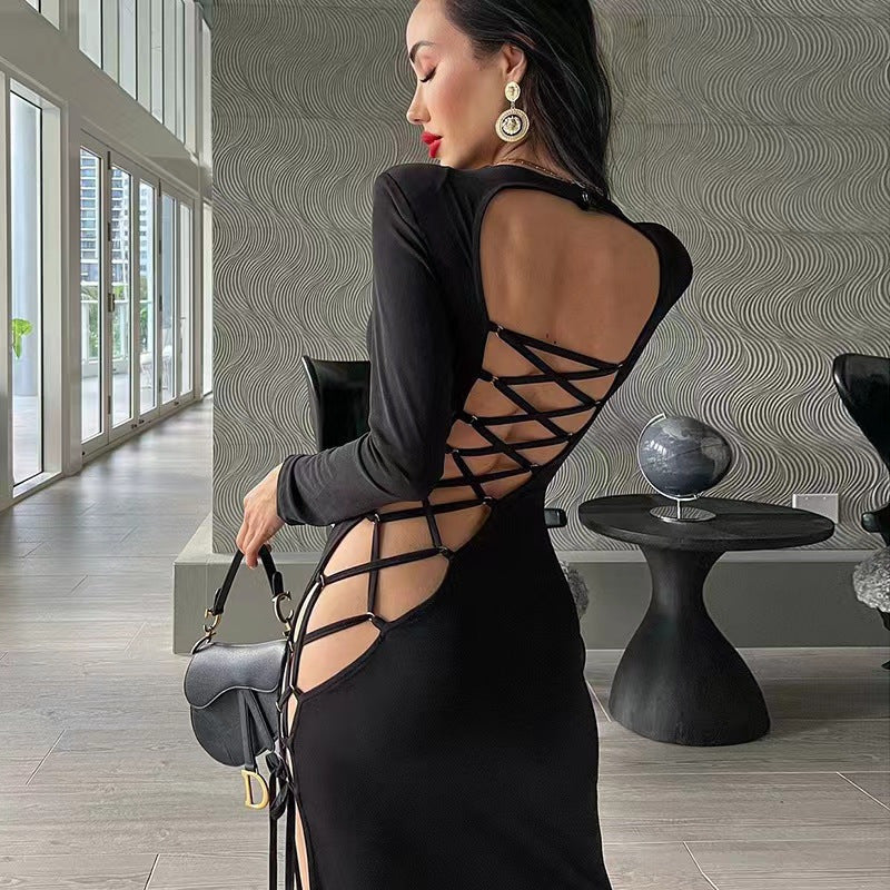 European And American Beveled Split Lace-up Sexy Dress