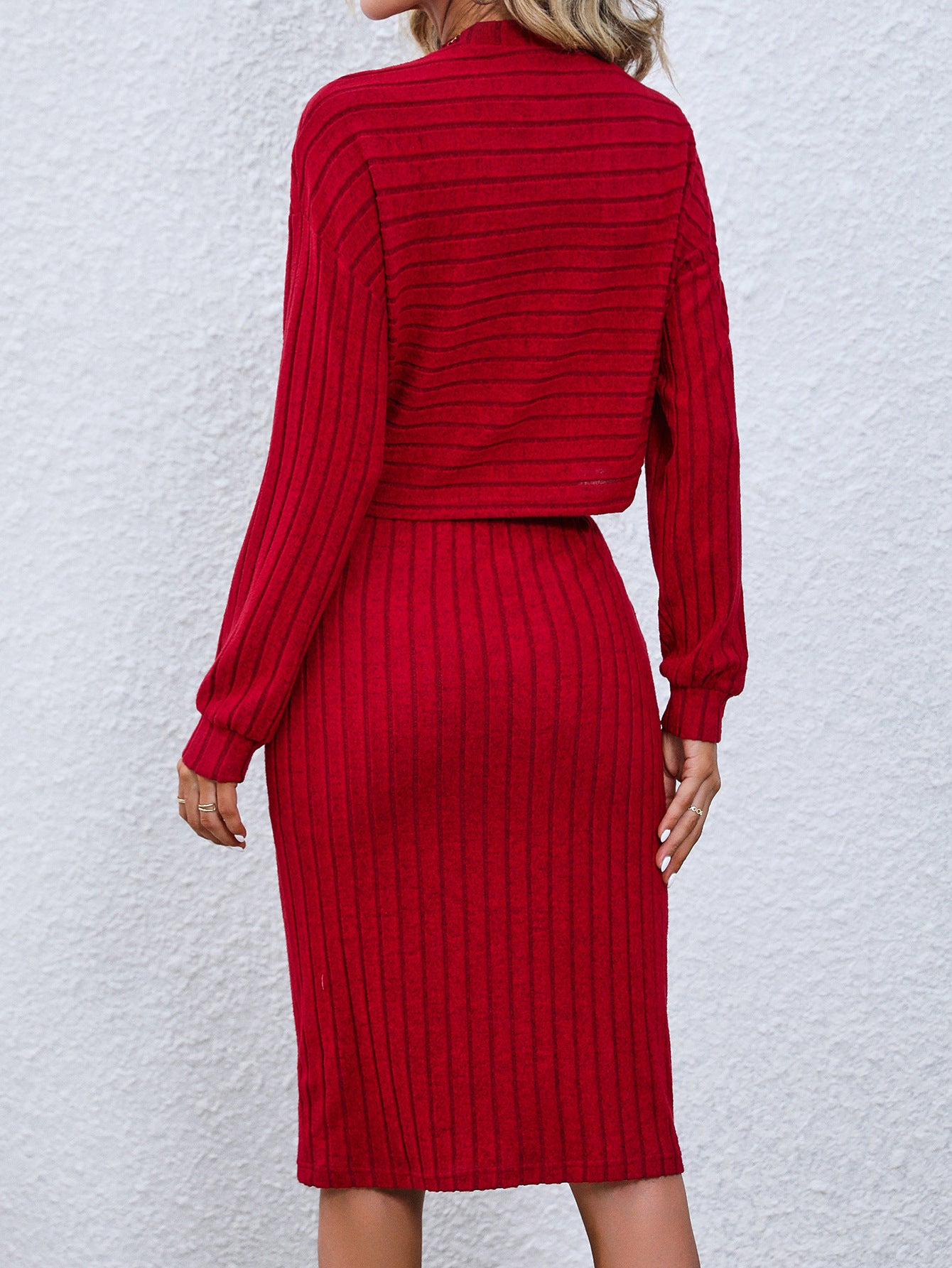 Long Sleeve Top Solid Color Hip Skirt Two Pieces