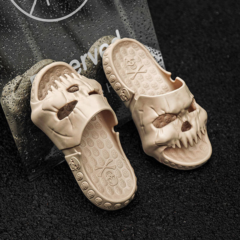 Personalized Skull Design Halloween Slippers Bathroom Indoor Outdoor Fun Slides Beach Shoes