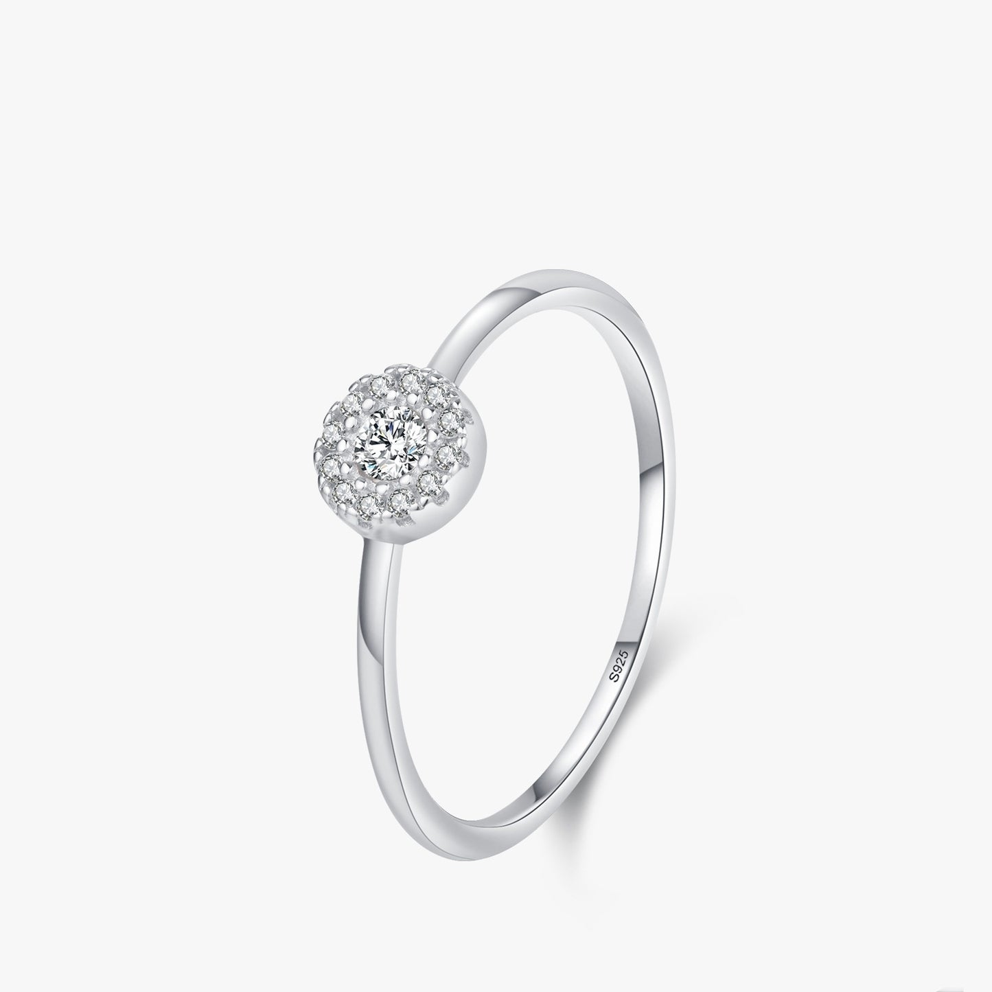 S925 Sterling Silver Simple Round Micro Rhinestone Ring