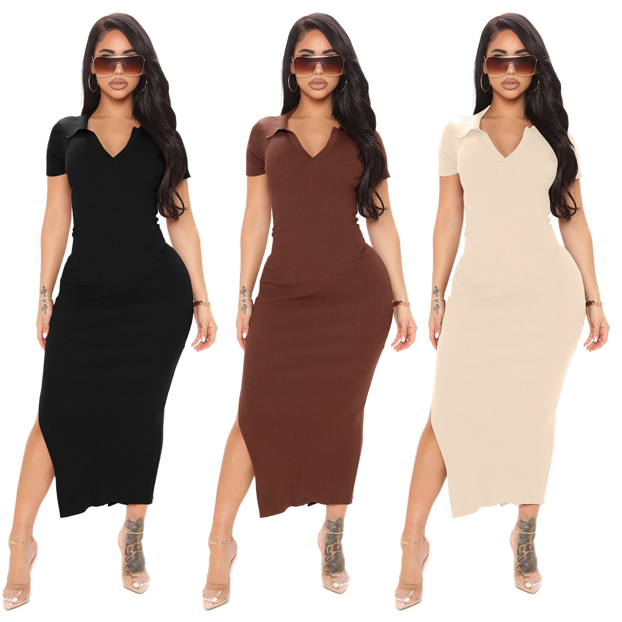 Women's Temperament Thread Slim Mid-length Dress