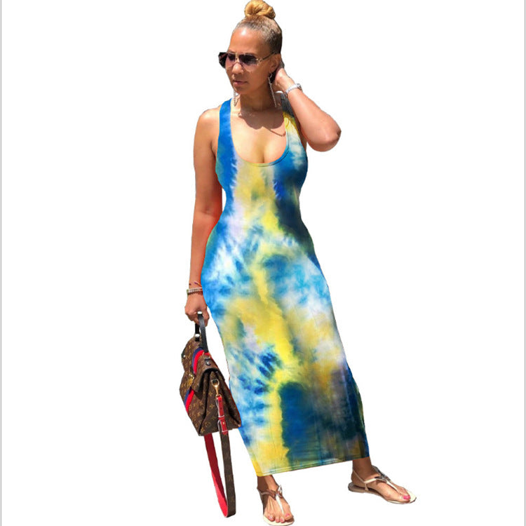 Ladies Long Skirt Independent Tie-dye Back Tie Dress