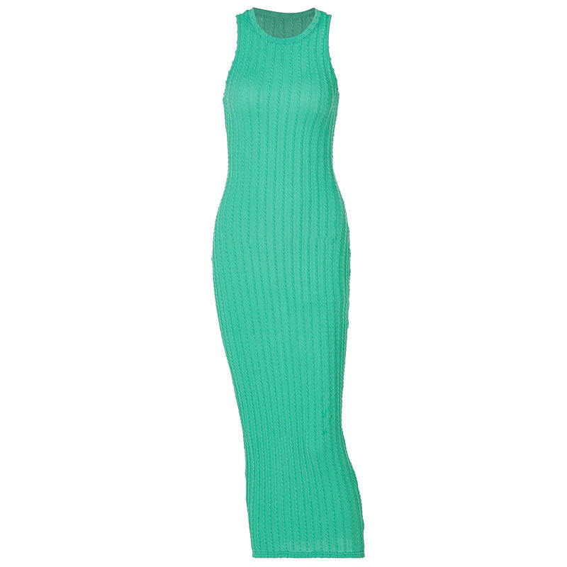 Autumn Fashion Casual Knitted Sleeveless Round Neck Dress Women