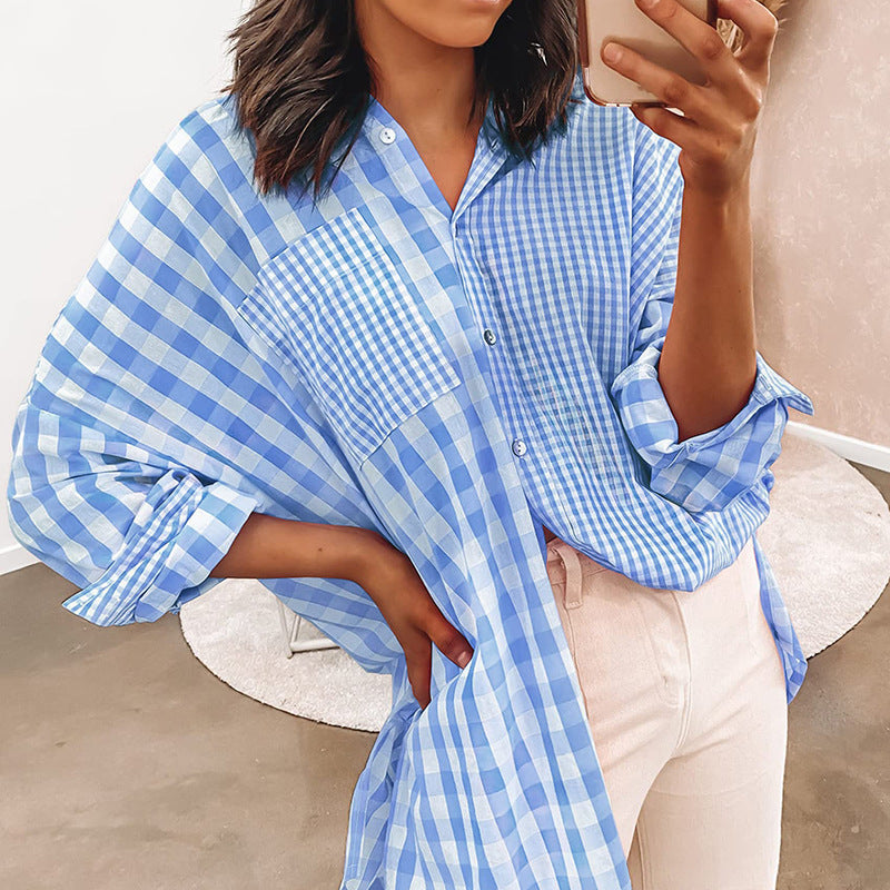 Women's Long-sleeved Shirt Fashion Loose Casual Plaid Shirt