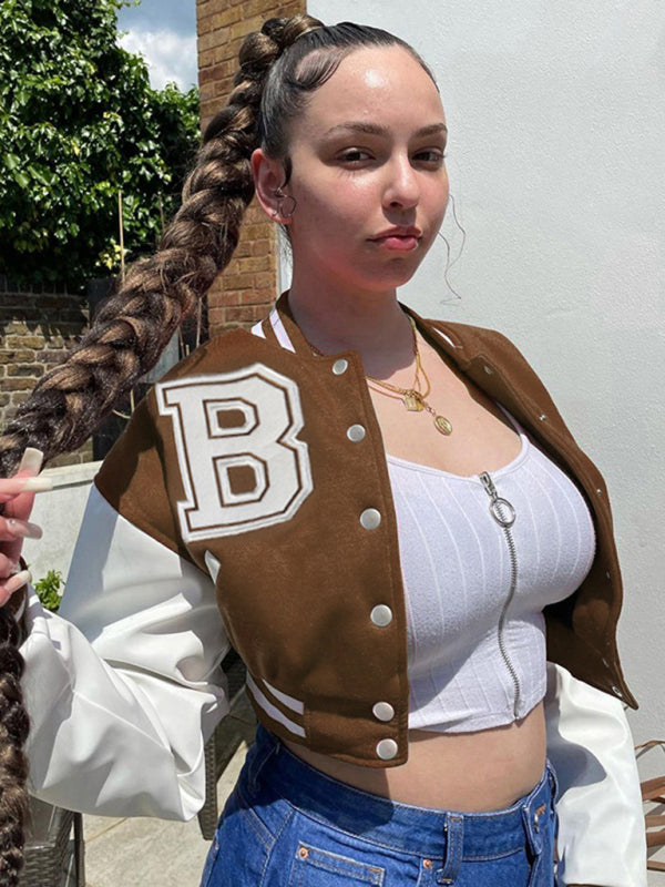 Women's Single-breasted Slim Stitching Long-sleeved Baseball Uniform Jacket