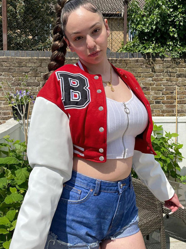 Women's Single-breasted Slim Stitching Long-sleeved Baseball Uniform Jacket