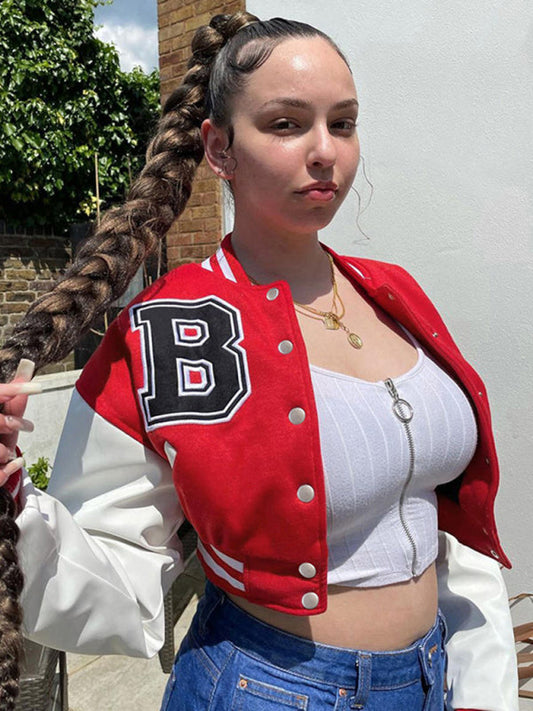 Women's Single-breasted Slim Stitching Long-sleeved Baseball Uniform Jacket